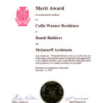 Merit Award for Architectural Excellence for Collis Warner Residence to Bonitt Builders and McInturff Architects, 1999 Award
